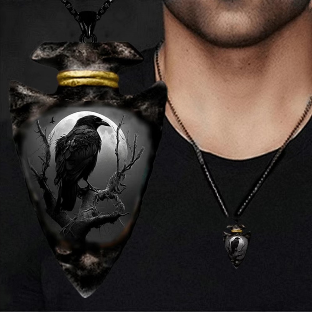 Gothic Geometric Triangle Black Chain Pendant Crow Necklace Faux Fashion Jewelry